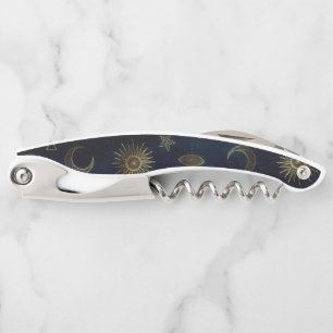 Magical Gold Moon Sun Stars Dark Blue pattern Corkscrew