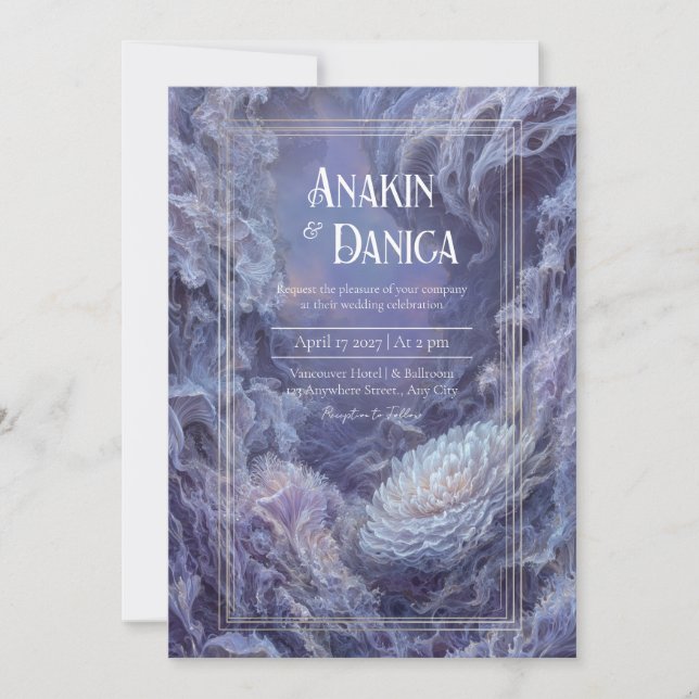 Magical Gold Purple White Surreal Fantasy Wedding Invitation (Front)