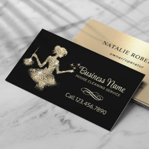 Magical Gold Sparkles Maid House Cleaning Service Business Card