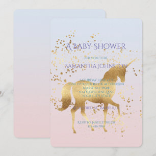 Magical Gold Unicorn Baby Shower Invitation