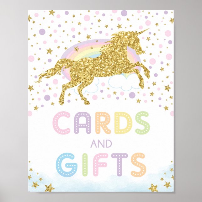 Magical Gold Unicorn /Cards & Gifts Birthday Party Poster (Front)