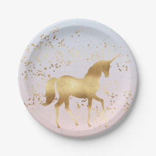 Magical Gold Unicorn Paper Plate