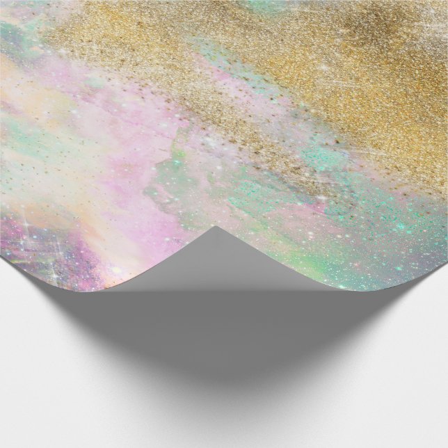 Magical Gold Watercolor & Nebula Abstract Art Wrapping Paper (Corner)