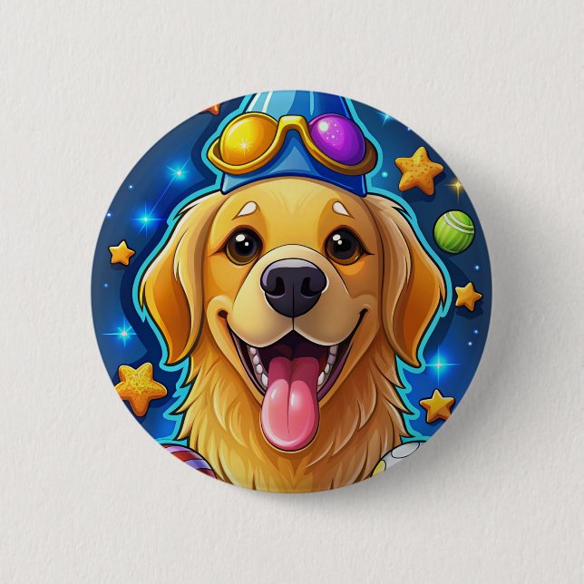 Magical Golden Retriever Puppy with Stars 6 Cm Round Badge (Front)
