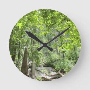 Magical Green Forest Scene.   Round Clock