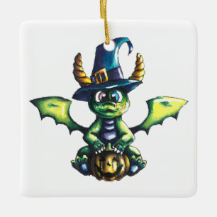 Magical Halloween Dragon Design Ceramic Ornament