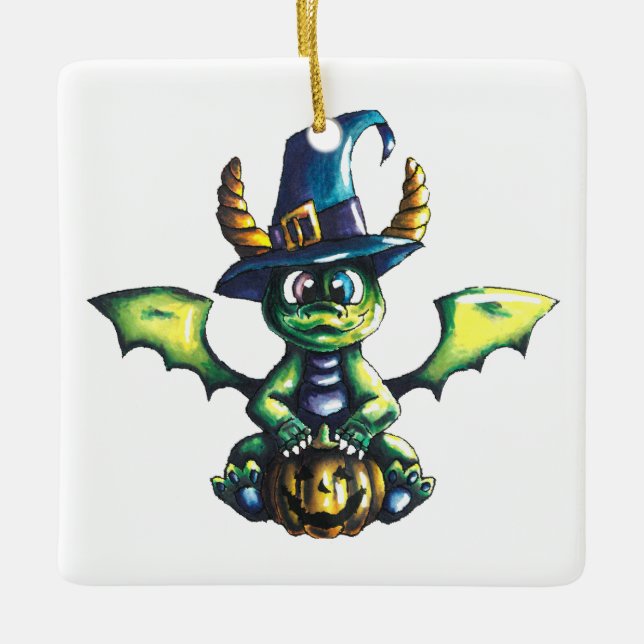 Magical Halloween Dragon Design Ceramic Ornament (Front)