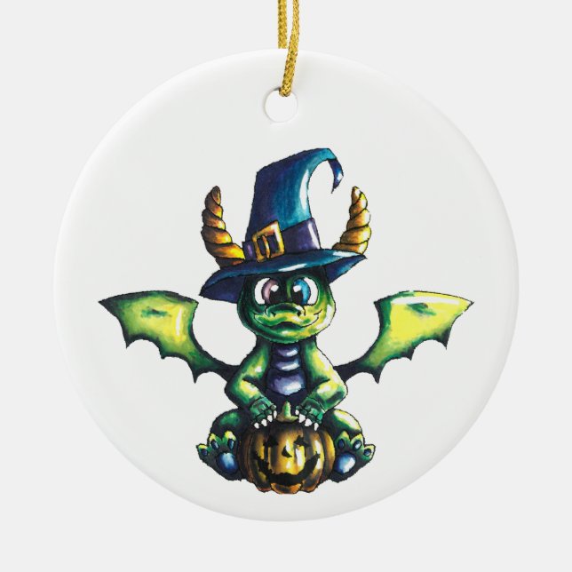 Magical Halloween Dragon Design Ceramic Tree Decoration (Front)