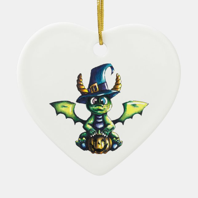 Magical Halloween Dragon Design Ceramic Tree Decoration (Front)