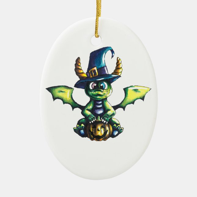 Magical Halloween Dragon Design Ceramic Tree Decoration (Front)