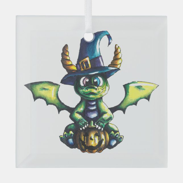Magical Halloween Dragon Design Glass Tree Decoration (Front)