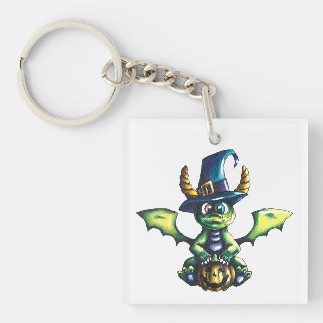 Magical Halloween Dragon Design Key Ring (Front)
