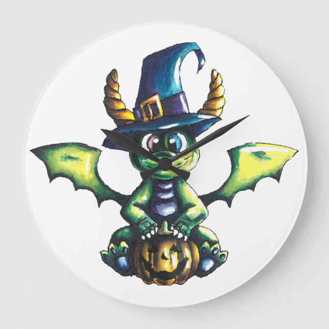 Magical Halloween Dragon Design Large Clock (Front)