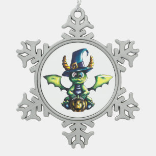 Magical Halloween Dragon Design Snowflake Pewter Christmas Ornament