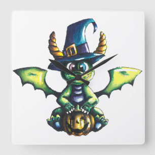 Magical Halloween Dragon Design Square Wall Clock