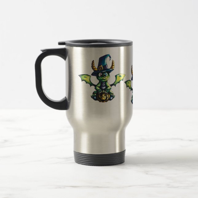 Magical Halloween Dragon Design Travel Mug (Left)