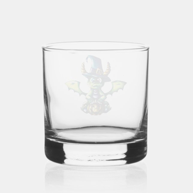 Magical Halloween Dragon Design Whiskey Glass (Front)