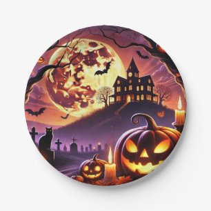 Magical Halloween Night Scene🎃🎃🎃🎃 Paper Plate