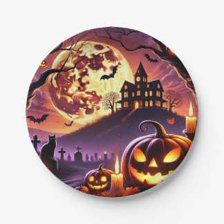 Magical Halloween Night Scene🎃🎃🎃🎃 Paper Plate