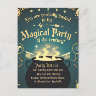 Magical Halloween Party Invitation Cauldron Design Postcard