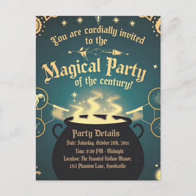 Magical Halloween Party Invitation Cauldron Design Postcard (Front)