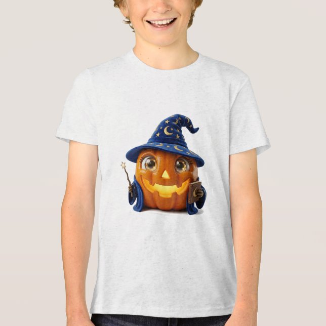 Magical Halloween Pumpkin Fantasy Fall Art Tri-Blend Shirt (Front)