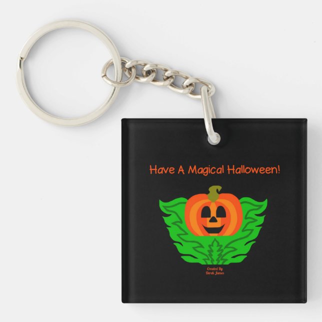Magical Halloween Pumpkin Square Key Chain (Front)