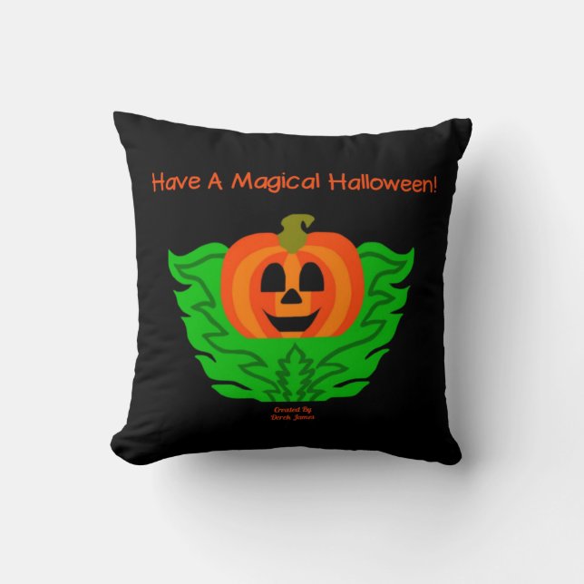 Magical Halloween Pumpkin Square Throw Pillow (Front)