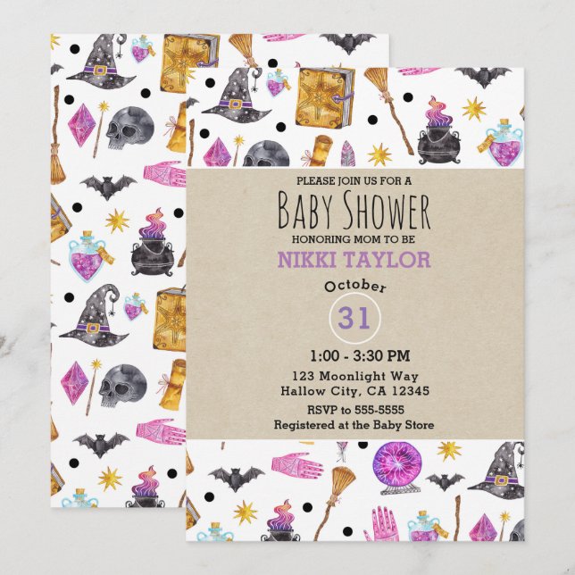 Magical Halloween Watercolor Whimsical Baby Shower Invitation (Front/Back)