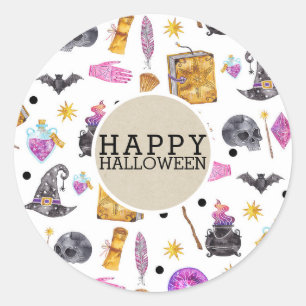 Magical Halloween Watercolor Whimsical Kraft Party Classic Round Sticker