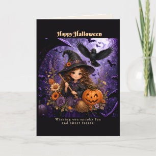 Magical Halloween Wishes with Little Witch and Rav Holiday Card