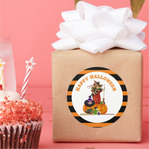 Magical Halloween Witch and Pumpkins Holiday Classic Round Sticker