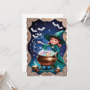 Magical Halloween Witch with Cauldron Card