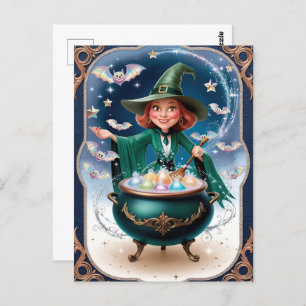 Magical Halloween Witch with Cauldron Enchanting  Postcard