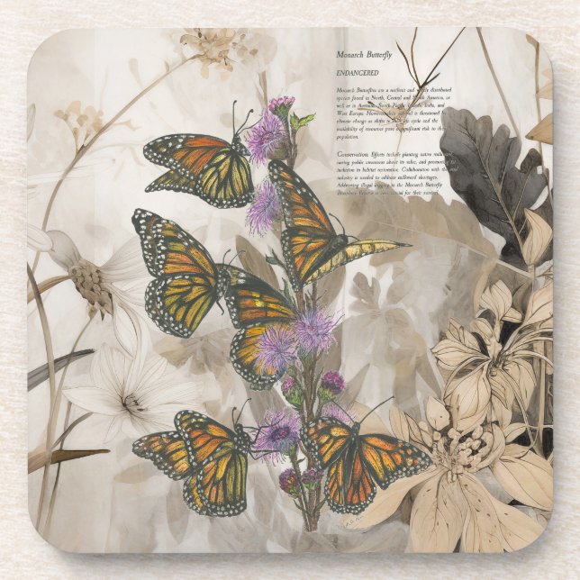 Magical Hand-Painted Monarch Butterflies Coaster (Front)