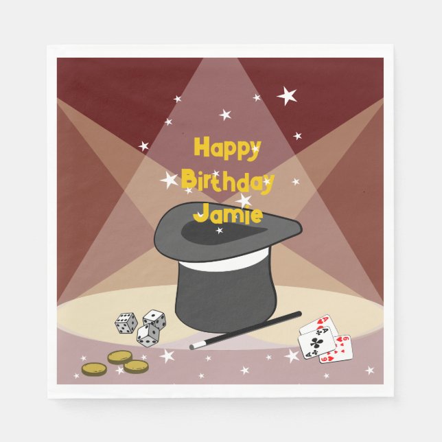 Magical Happy Birthday Name Red Napkin (Front)