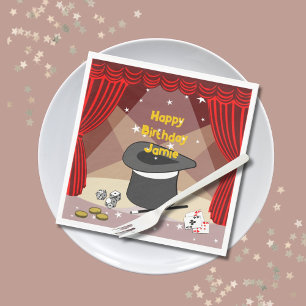 Magical Happy Birthday Name Red Napkin