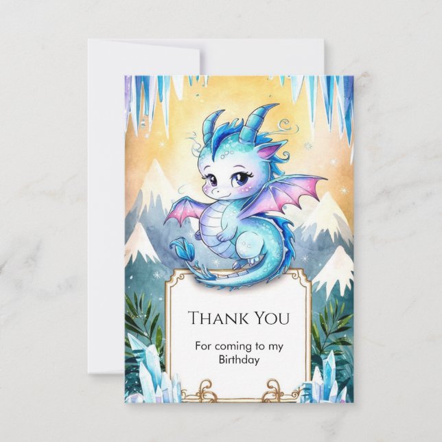 Magical Happy Dragon Birthday  Thank You Card (Front)