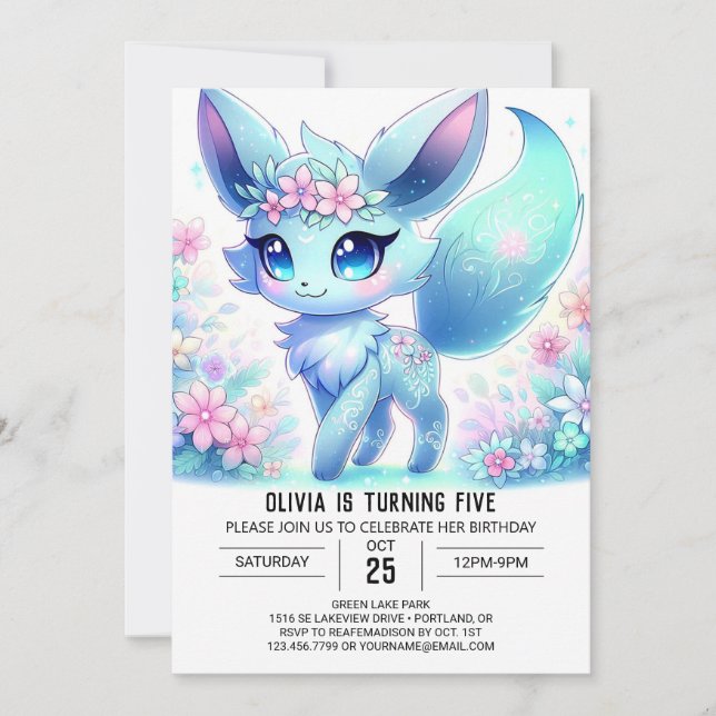 Magical Happy Fox Digital Birthday Invitation (Front)