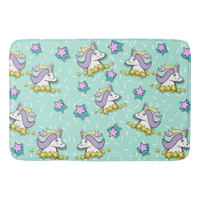 Magical Happy Unicorn And Stars Bath Mat (Front)