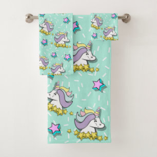 Magical Happy Unicorn And Stars Bath Towel Set