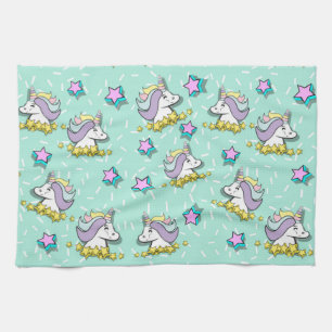 Magical Happy Unicorn And Stars Tea Towel