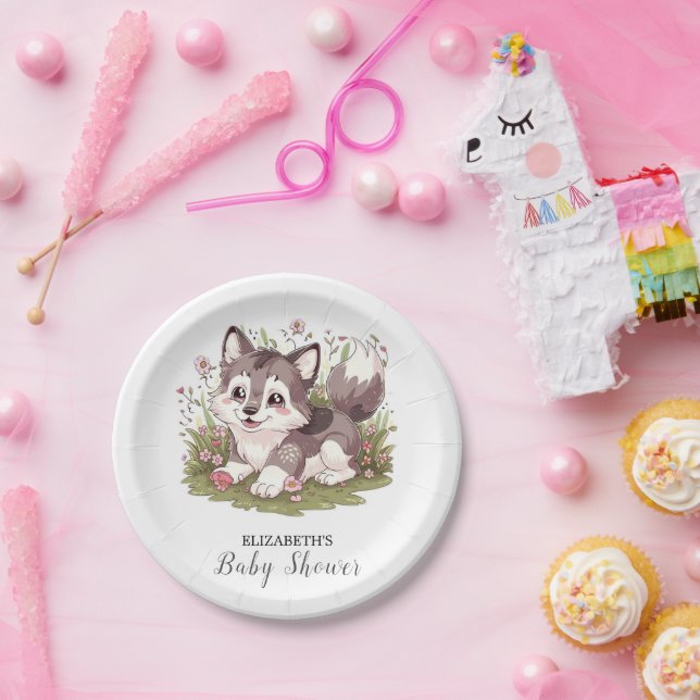 Magical Happy Wolf Baby Shower Paper Plate (Party)