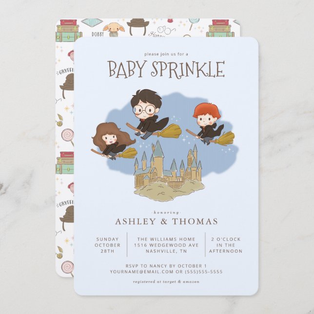 Magical Harry Potter and Hogwarts Baby Sprinkle Invitation (Front/Back)