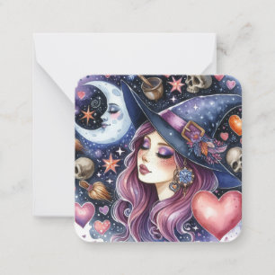 Magical Hearts Witch Valentines Day Note Card