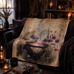 Magical Herbal Cauldron Botanical Fleece Blanket