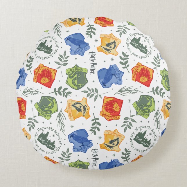Magical Herbology HOGWARTS™ Houses Pattern Round Cushion (Front)