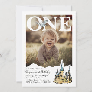 Magical Hogwarts Owl First PhotoPop Birthday  Invitation