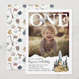 Magical Hogwarts Owl First PhotoPop Birthday  Invitation