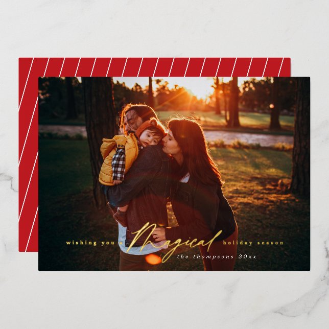 Magical Holiday Season Gold Foil Photo Card (Front/Back)